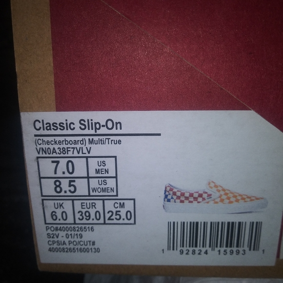 1 LEFT🆕Vans | Classic Slip-On Checkerboard Shoes Multi Color -Red Blue & Orange - Picture 11 of 12